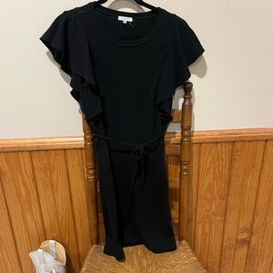 Z Supply Black Ruffle Sleeve Tie-Waist Mini Dress